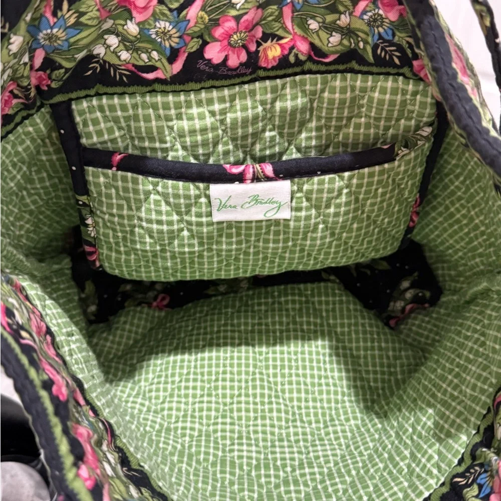 Vera Bradley Floral Black Tote Bag with Matching Pouch - Picture 3 of 4